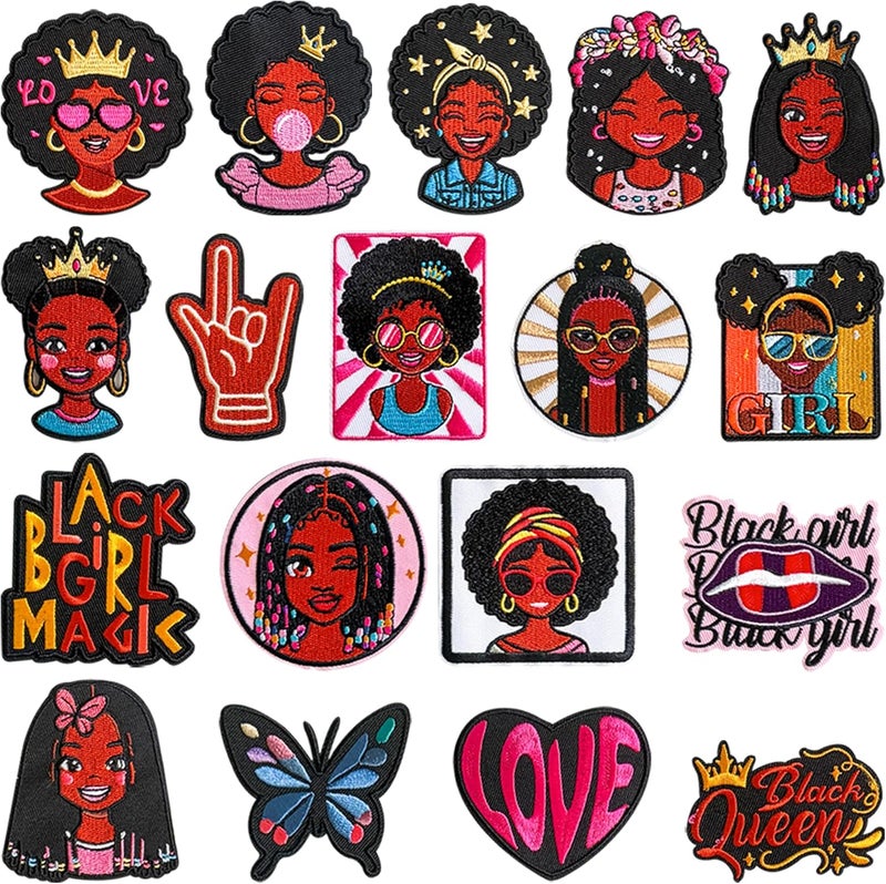 RDJOIMBX 18Pcs Black Girl Magic Iron on Patches, Afro Girl Sew on Embroidered Applique Patches for Clothes, Backpacks, Jackets, Jeans, Hats - Image 1